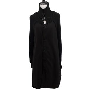Oasap Black Knit Swing Coat‎ Sweater Womens Large Button Front Mock Neck